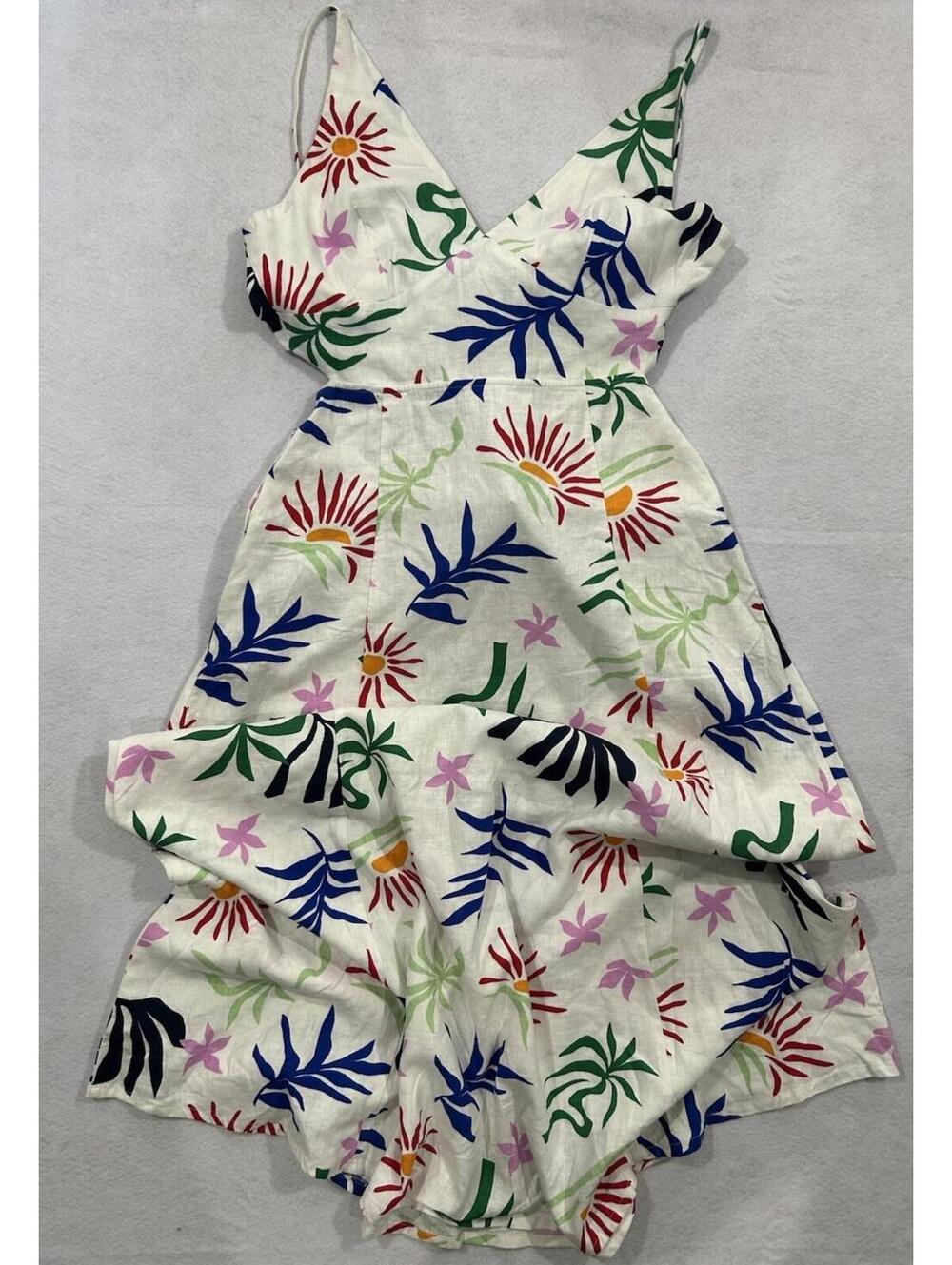 NWOT LOFT Beach White Cut Out Floral Midi Tie Back Dress Size 8